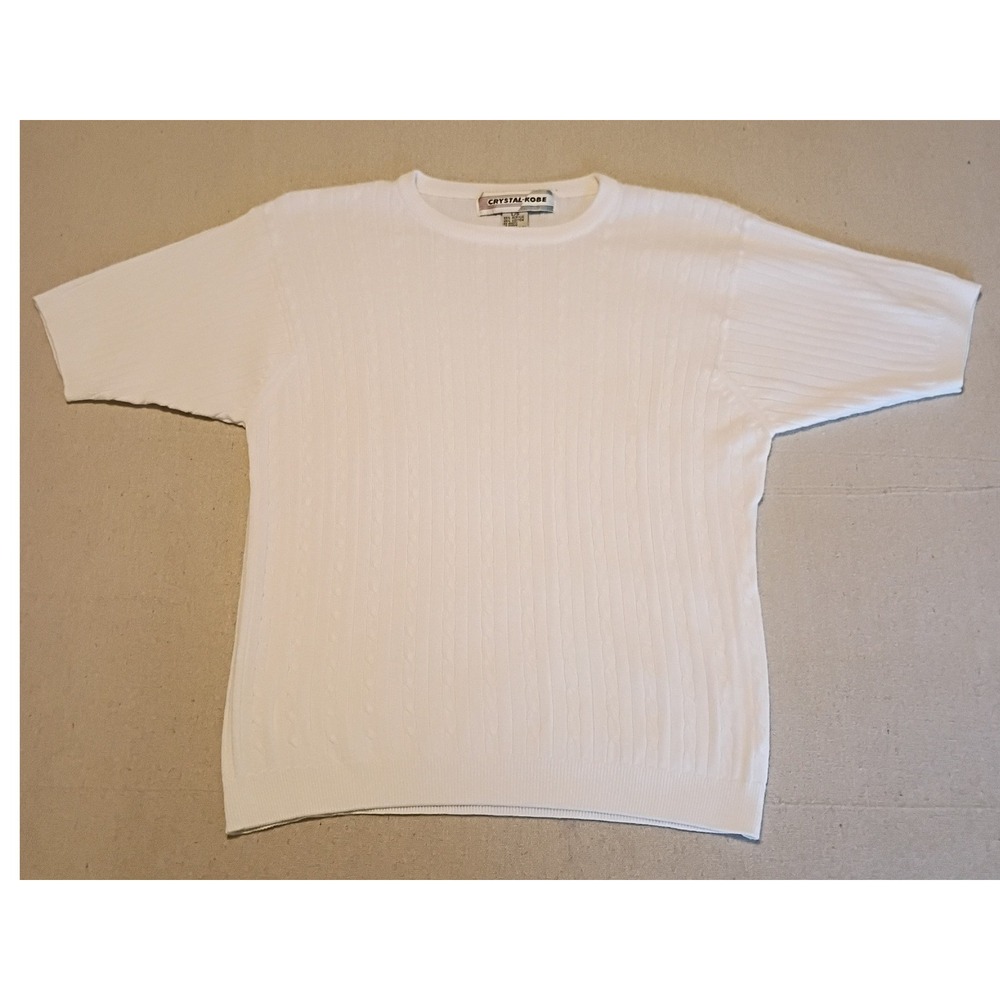 Crystal Kobe Womens White Ribbed Cable Knit‎ Short Sleeve Sweater Top Size Large